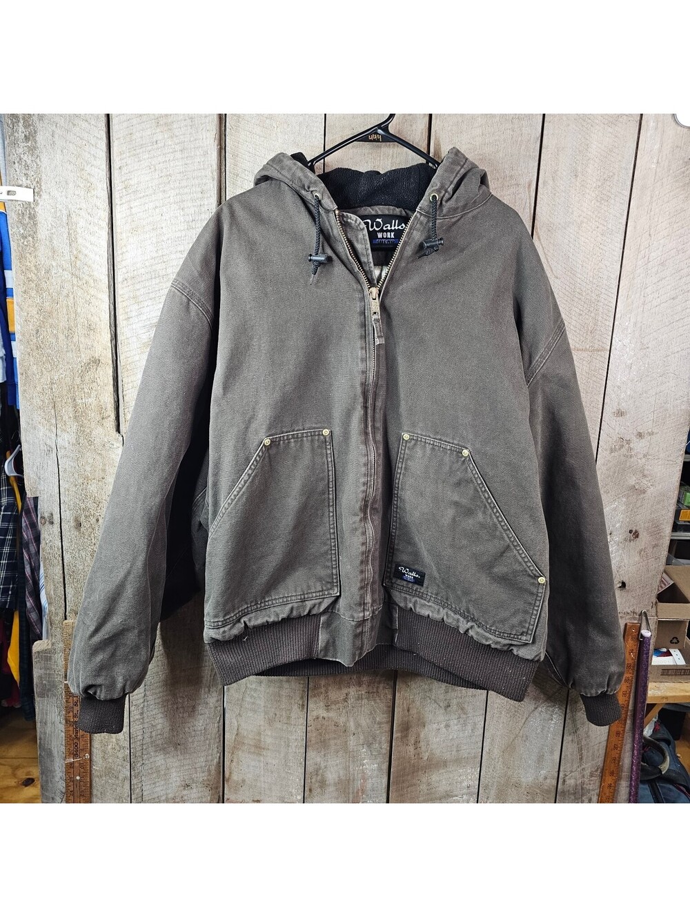 Walls Work Wear Men's 2XL Regular Insulated Hooded Duck Canvas Work Jacket Olive